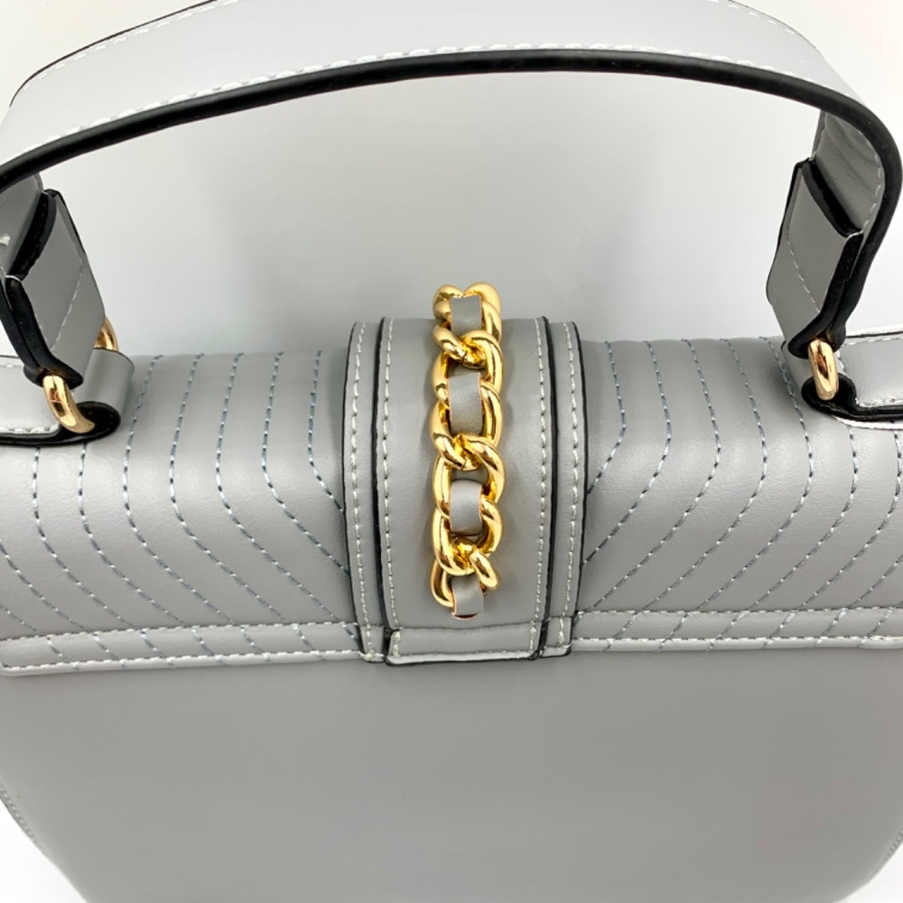 Cashmere Grey gold-tone chain top handle quilted satchel crossbody shoulder bag - Picture 8 of 15